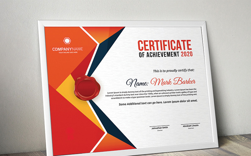 Download Шаблон сертификата "Corporate Geometric Certificate Template" / Corporate Geometric Certificate Template - Шаблон сертификата на тему графика certificate corporate decorative diploma elegant excellence frame graduation green modern multicolor ornament ornaments paper print ready template professional red simple
