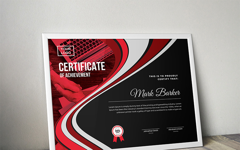 Download Шаблон сертификата "Corporate Wavy Certificate Template" / Corporate Wavy Certificate Template - Шаблон сертификата на тему графика certificate corporate decorative diploma elegant excellence frame graduation green modern multicolor ornament ornaments paper print ready template professional red simple