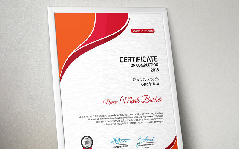 Download Шаблон сертификата "Curvy Modern Certificate Template" / Curvy Modern Certificate Template - Шаблон сертификата на тему графика certificate corporate decorative diploma elegant excellence frame graduation green modern multicolor ornament ornaments paper print ready template professional red simple
