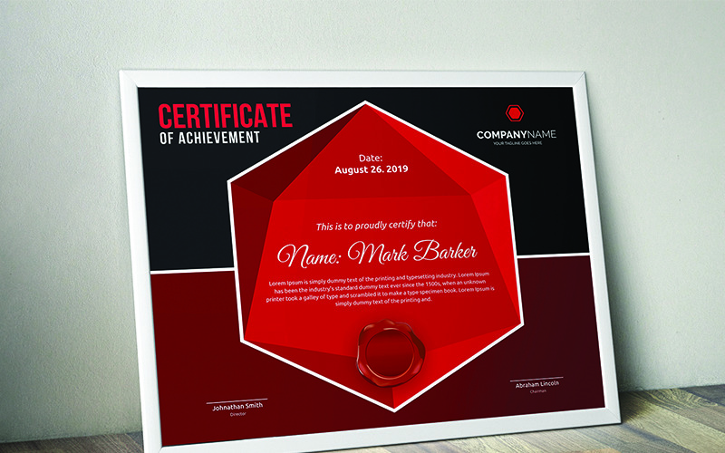Download Шаблон сертификата "Hexagonal Modern Certificate Template" / Hexagonal Modern Certificate Template - Шаблон сертификата на тему графика certificate corporate decorative diploma elegant excellence frame graduation green modern multicolor ornament ornaments paper print ready template professional red simple