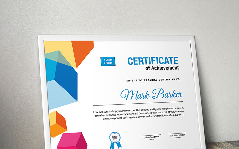 Download Шаблон сертификата "Modern Cubic Certificate Template" / Modern Cubic Certificate Template - Шаблон сертификата на тему графика certificate corporate decorative diploma elegant excellence frame graduation green modern multicolor ornament ornaments paper print ready template professional red simple
