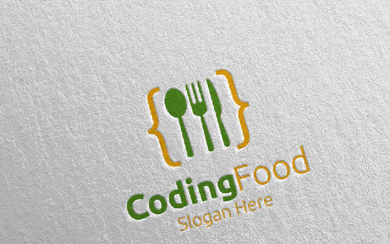 Download Шаблон логотипа "Coding Food for Restaurant or Cafe 36 Logo Template" / Coding Food for Restaurant or Cafe 36 Logo Template - Шаблон логотипа на тему графика food logo fork fresh cafe catering chef cooking restaurant knife diet eat eco green kitchen vegetarian spoon supplement coding