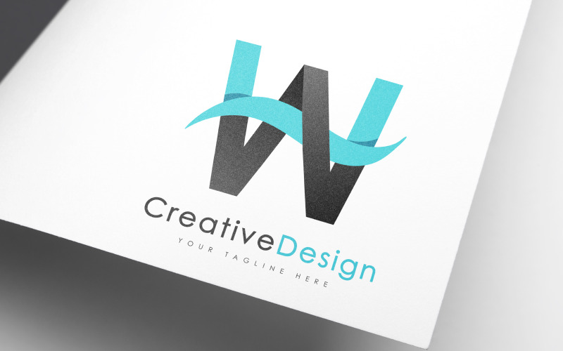 Creative W Letter Blue Wave Logo Design - TemplateMonster