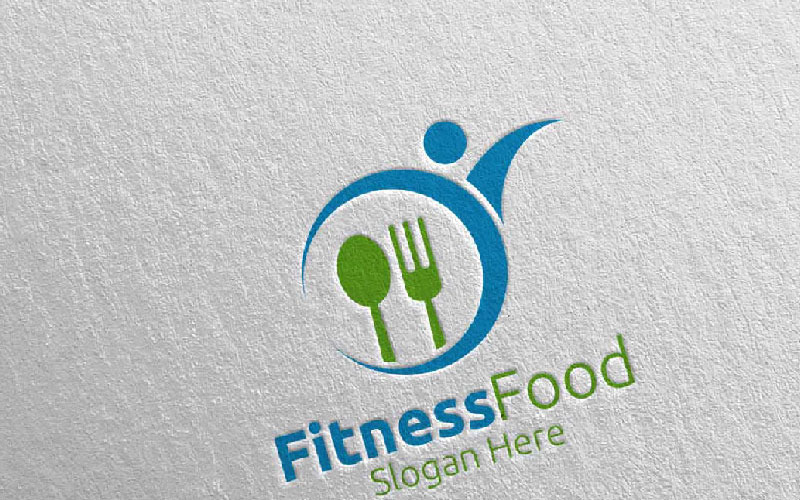 Download Шаблон логотипа "Fitness Food for Restaurant or Cafe 58 Logo Template" / Fitness Food for Restaurant or Cafe 58 Logo Template - Шаблон логотипа на тему графика food logo fork fresh cafe catering chef cooking restaurant knife diet eat eco green kitchen vegetarian spoon supplement nutrition fitness