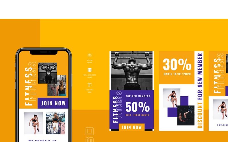 Download Шаблон для соцсетей "Sehat - Gym Instagram Stories Social Media Template" / Sehat - Gym Instagram Stories Social Media Template - Шаблон для соцсетей на тему графика 