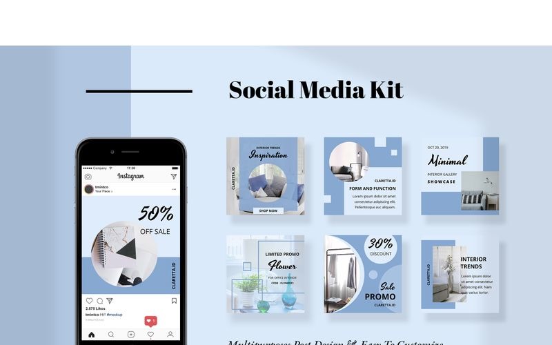 Download Шаблон для соцсетей "Claretta  -  Kit Social Media Template" / Claretta  -  Kit Social Media Template - Шаблон для соцсетей на тему графика 
