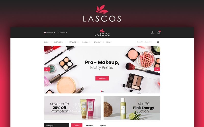 Lascos - OpenCart шаблон магазина красоты