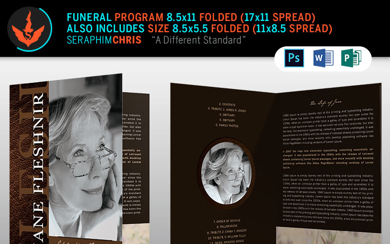 Download Фирменный стиль "Leather Funeral Program 1 - Corporate Identity Template" / Leather Funeral Program 1 - Corporate Identity Template - Фирменный стиль на тему графика bereavement program bi-fold booklet brochure bulletin celebration commemorative committal cremation dedication memorial eulogy funeral leather brown elegant photoshop word publisher