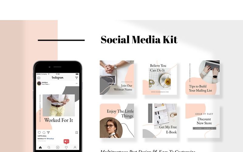 Download Шаблон для соцсетей "Luna  -  Kit Social Media Template" / Luna  -  Kit Social Media Template - Шаблон для соцсетей на тему графика 