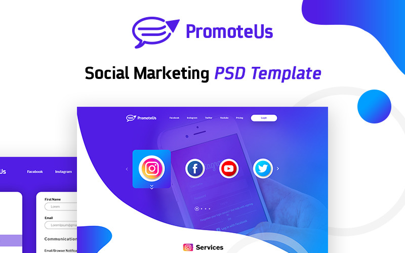 Download PSD шаблон "Social Marketing PSD Template" / Social Marketing PSD Template - PSD шаблон на тему веб-дизайн social marketing psd dashboard ecommerce