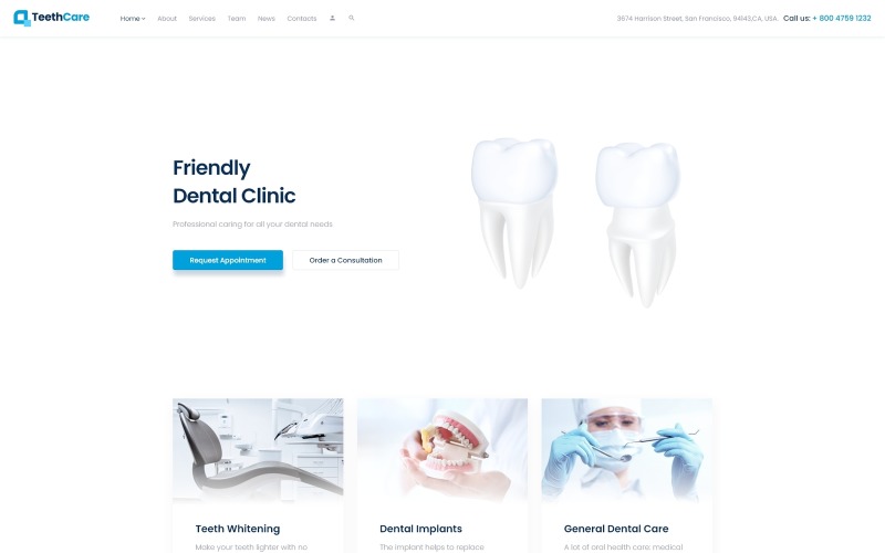 TeethCare - Modello Joomla pulito reattivo per i denti
