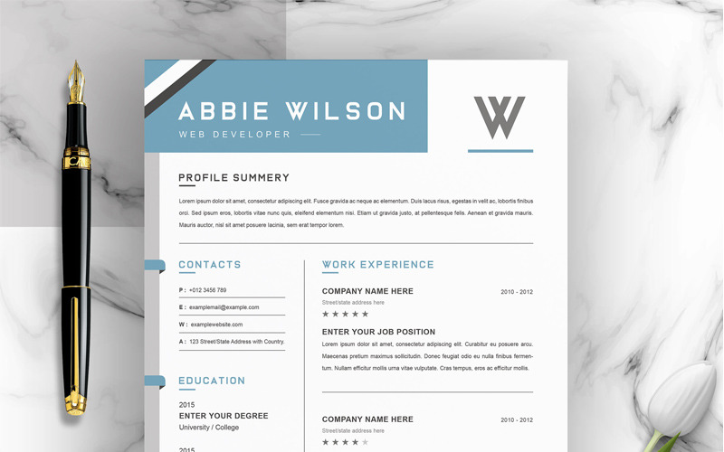 Download Резюме "Abbie Resume Template" / Abbie Resume Template - Резюме на тему графика 1 page resume 2 3 clean cv cover letter creative template curriculum vita free illustrator eps mac pages microsoft word