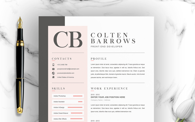 Download Резюме "Colten Resume Template" / Colten Resume Template - Резюме на тему графика 1 page resume 2 3 clean cv cover letter creative template curriculum vita free illustrator eps mac pages microsoft word