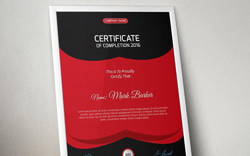 Download Шаблон сертификата "Curvy Dark Certificate Template" / Curvy Dark Certificate Template - Шаблон сертификата на тему графика certificate corporate decorative diploma elegant excellence frame graduation green modern multicolor ornament ornaments paper print ready template professional red simple