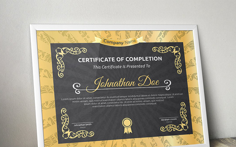 Download Шаблон сертификата "Elegant Gold Certificate Template" / Elegant Gold Certificate Template - Шаблон сертификата на тему графика certificate corporate decorative diploma elegant excellence frame graduation green modern multicolor ornament ornaments paper print ready template professional red simple