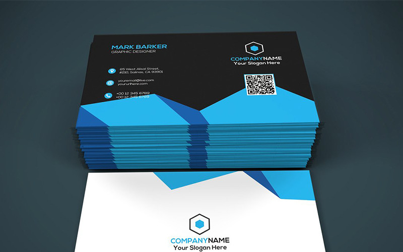 Download Фирменный стиль "Geometric Dark Business Card - Corporate Identity Template" / Geometric Dark Business Card - Corporate Identity Template - Фирменный стиль на тему графика black blue business card design clean corporate creative cyan elegant green line minimalist modern template orange personal photoshop print red