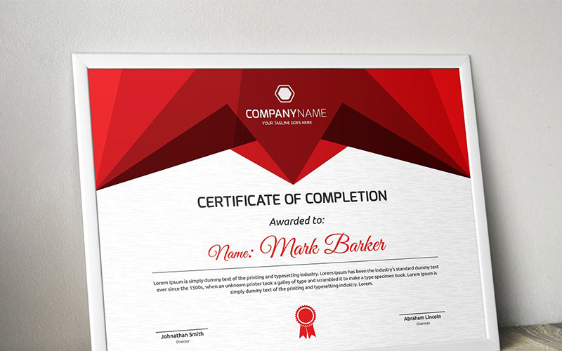 Download Шаблон сертификата "Geometric Modern Certificate Template" / Geometric Modern Certificate Template - Шаблон сертификата на тему графика certificate corporate decorative diploma elegant excellence frame graduation green modern multicolor ornament ornaments paper print ready template professional red simple