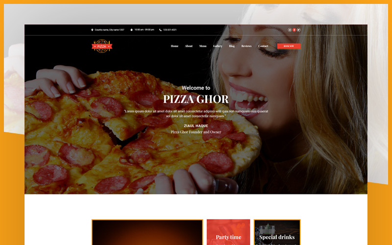 Download PSD шаблон "PizzaGhor | Landing page PSD Template" / PizzaGhor | Landing page PSD Template - PSD шаблон на тему графика homepage psd pizza color template business burger clean fast food menu parallax pasta reservation restaurant gallery modern online portfolio theme