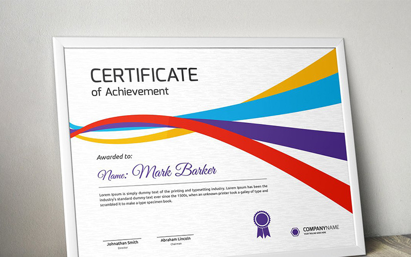 Download Шаблон сертификата "Colorful Stripes Landscape and Portrait Mode Certificate Template" / Colorful Stripes Landscape and Portrait Mode Certificate Template - Шаблон сертификата на тему графика certificate corporate decorative diploma elegant excellence frame graduation green modern multicolor ornament ornaments paper print ready template professional red simple