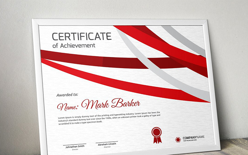 Download Шаблон сертификата "Curvy Stripes Certificate Template" / Curvy Stripes Certificate Template - Шаблон сертификата на тему графика certificate corporate decorative diploma elegant excellence frame graduation green modern multicolor ornament ornaments paper print ready template professional red simple