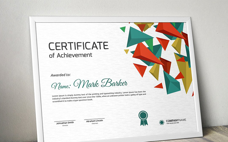 Download Шаблон сертификата "Polygonal Bursts Certificate Template" / Polygonal Bursts Certificate Template - Шаблон сертификата на тему графика certificate corporate decorative diploma elegant excellence frame graduation green modern multicolor ornament ornaments paper print ready template professional red simple