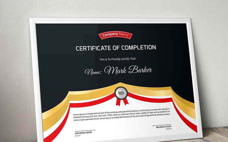 Download Шаблон сертификата "Ribbon Dark Certificate Template" / Ribbon Dark Certificate Template - Шаблон сертификата на тему графика certificate corporate decorative diploma elegant excellence frame graduation green modern multicolor ornament ornaments paper print ready template professional red simple