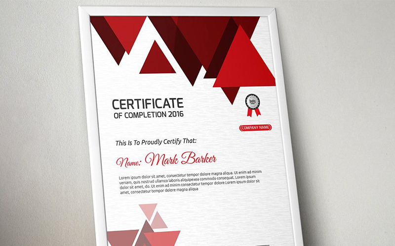 Download Шаблон сертификата "Triangular Certificate Template" / Triangular Certificate Template - Шаблон сертификата на тему графика certificate corporate decorative diploma elegant excellence frame graduation green modern multicolor ornament ornaments paper print ready template professional red simple