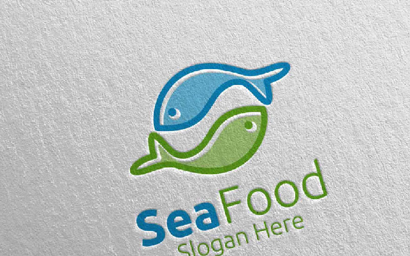 Download Шаблон логотипа "Fish Seafood for Restaurant or Cafe 94 Logo Template" / Fish Seafood for Restaurant or Cafe 94 Logo Template - Шаблон логотипа на тему графика seafood restaurant cafe fish chef logo catering cooking food fork vegetarian organic cook leaf sea fresh eat kitchen knife