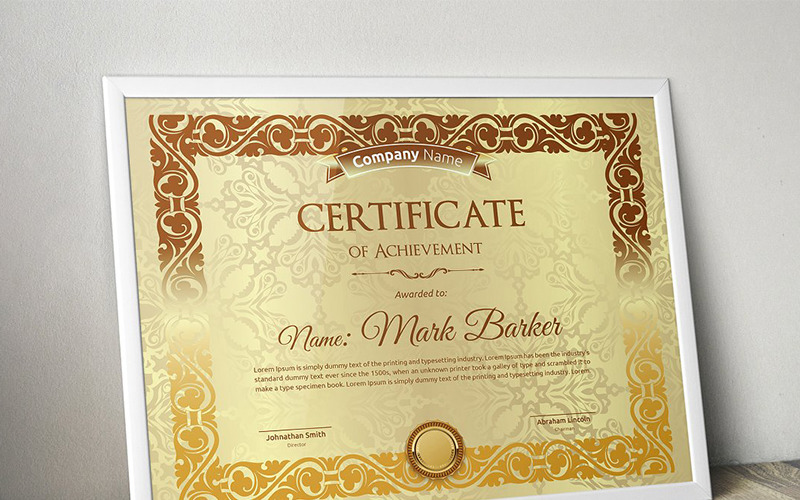 Download Шаблон сертификата "Gold Vintage Certificate Template" / Gold Vintage Certificate Template - Шаблон сертификата на тему графика certificate corporate decorative diploma elegant excellence frame graduation green modern multicolor ornament ornaments paper print ready template professional red simple