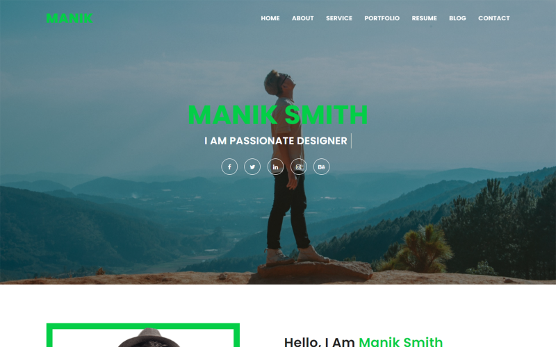 Manik Personal Portfolio HTML Målsidesmall