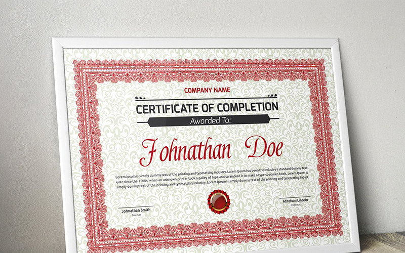 Download Шаблон сертификата "Retro Certificate Template" / Retro Certificate Template - Шаблон сертификата на тему графика certificate corporate decorative diploma elegant excellence frame graduation green modern multicolor ornament ornaments paper print ready template professional red simple