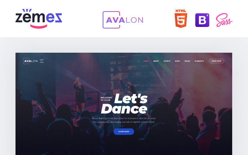 Avalon - Éjszakai klub érzékeny webhelysablonja