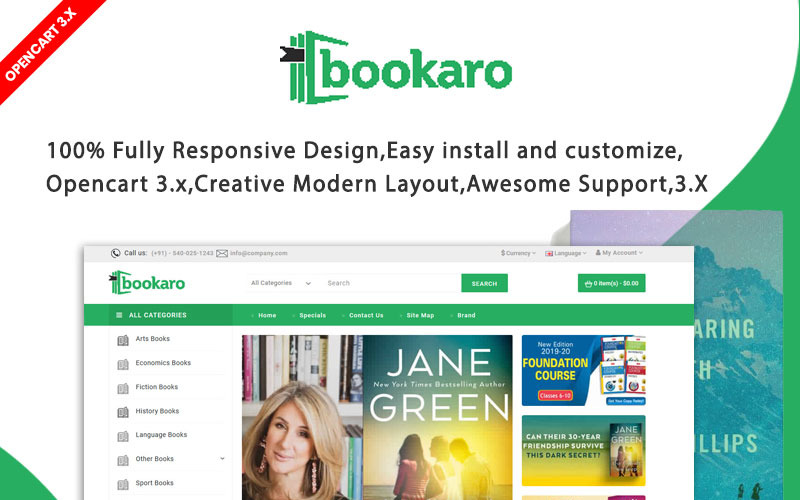 Bookaro Online bibliotheek Shop OpenCart-sjabloon
