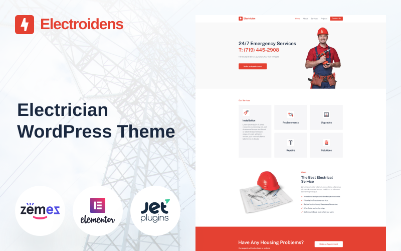 Electroidens - Thème WordPress Elementor pour site web d'électricien et d'entrepreneur