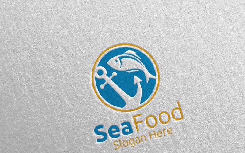 Риба морепродуктів для ресторану або кафе 98 шаблон логотипу