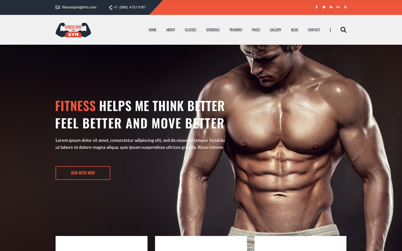 Download PSD шаблон "FitnessSpot  |  Gym and Fitness Homepage PSD Template" / FitnessSpot  |  Gym and Fitness Homepage PSD Template - PSD шаблон на тему графика classes fitness center gym coach health club modern personal trainer sports training workout crossfit psd template color theme feature gallery