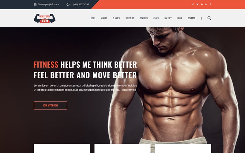 FitnessSpot | PSD шаблон домашней страницы тренажерного зала и фитнеса