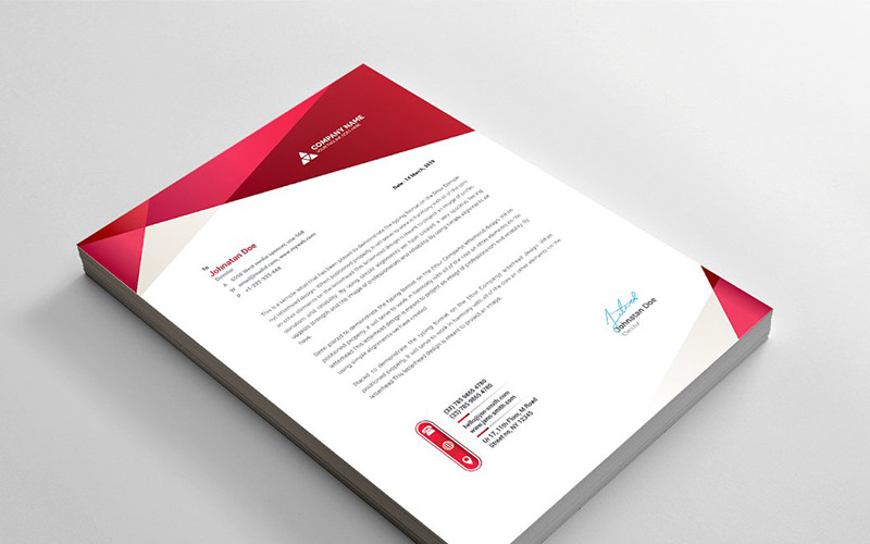 Download Фирменный стиль "Geometric Letterhead - Corporate Identity Template" / Geometric Letterhead - Corporate Identity Template - Фирменный стиль на тему графика brand branding business letterhead clean corporate identity creative dark design pad template line modern presentation professional red stationery us