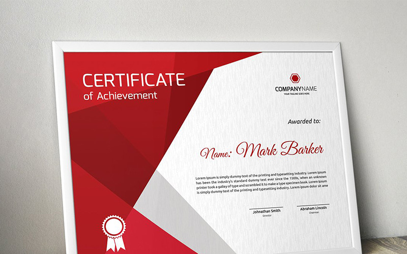 Download Шаблон сертификата "Geometric Modern Certificate Template" / Geometric Modern Certificate Template - Шаблон сертификата на тему графика certificate corporate decorative diploma elegant excellence frame graduation green modern multicolor ornament ornaments paper print ready template professional red simple