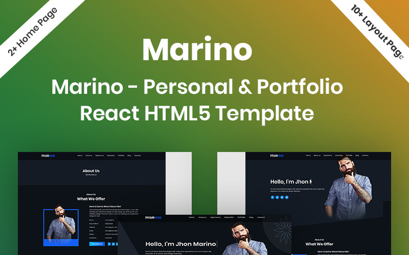 Personal &amp; Portfolio React HTML5 Landing Page Template