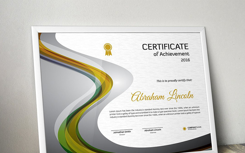 Download Шаблон сертификата "Wavy Colorful Certificate Template" / Wavy Colorful Certificate Template - Шаблон сертификата на тему графика certificate corporate decorative diploma elegant excellence frame graduation green modern multicolor ornament ornaments paper print ready template professional red simple