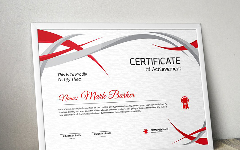 Download Шаблон сертификата "Wavy Elements Certificate Template" / Wavy Elements Certificate Template - Шаблон сертификата на тему графика certificate corporate decorative diploma elegant excellence frame graduation green modern multicolor ornament ornaments paper print ready template professional red simple