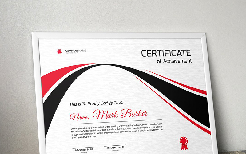Download Шаблон сертификата "Wavy Simple Certificate Template" / Wavy Simple Certificate Template - Шаблон сертификата на тему графика certificate corporate decorative diploma elegant excellence frame graduation green modern multicolor ornament ornaments paper print ready template professional red simple