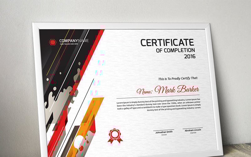 Download Шаблон сертификата "Abstract Certificate Template" / Abstract Certificate Template - Шаблон сертификата на тему графика certificate corporate decorative diploma elegant excellence frame graduation green modern multicolor ornament ornaments paper print ready template professional red simple