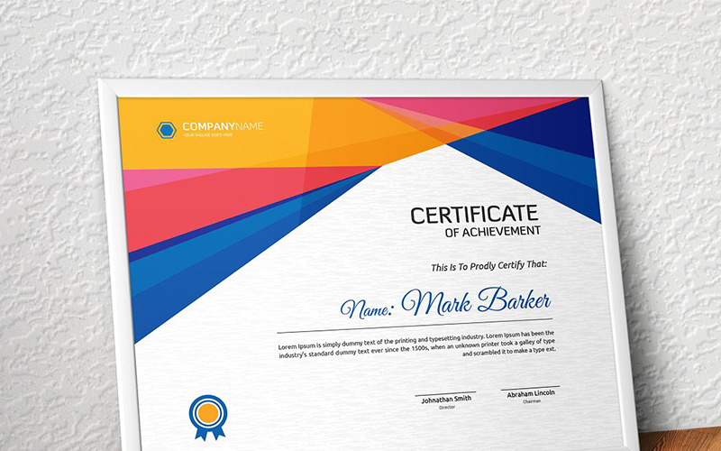 Download Шаблон сертификата "Colorful Certificate Template" / Colorful Certificate Template - Шаблон сертификата на тему графика certificate corporate decorative diploma elegant excellence frame graduation green modern multicolor ornament ornaments paper print ready template professional red simple