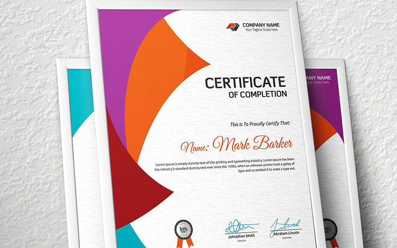 Download Шаблон сертификата "Colorful Certificate Template" / Colorful Certificate Template - Шаблон сертификата на тему графика certificate corporate decorative diploma elegant excellence frame graduation green modern multicolor ornament ornaments paper print ready template professional red simple
