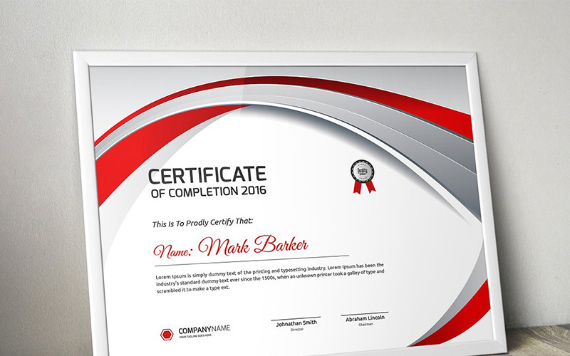 Download Шаблон сертификата "Curvy Certificate Template" / Curvy Certificate Template - Шаблон сертификата на тему графика certificate corporate decorative diploma elegant excellence frame graduation green modern multicolor ornament ornaments paper print ready template professional red simple