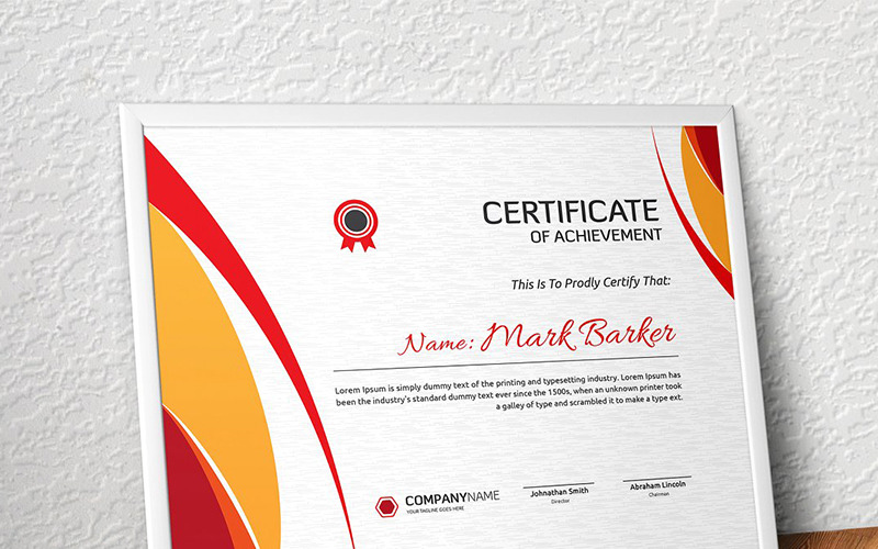 Download Шаблон сертификата "Curvy Modern Certificate Template" / Curvy Modern Certificate Template - Шаблон сертификата на тему графика certificate corporate decorative diploma elegant excellence frame graduation green modern multicolor ornament ornaments paper print ready template professional red simple