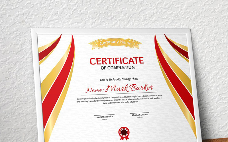 Download Шаблон сертификата "Elegant Curvy Certificate Template" / Elegant Curvy Certificate Template - Шаблон сертификата на тему графика certificate corporate decorative diploma elegant excellence frame graduation green modern multicolor ornament ornaments paper print ready template professional red simple