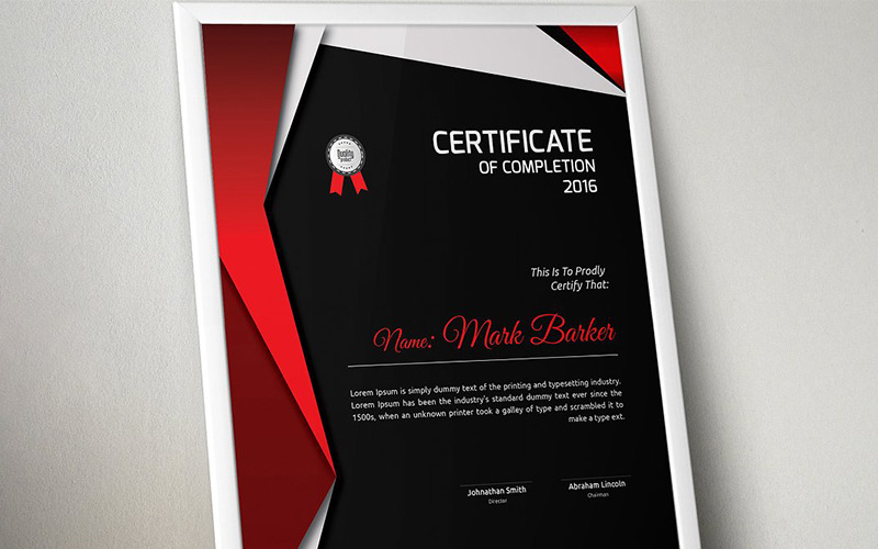 Download Шаблон сертификата "Geometric Dark Certificate Template" / Geometric Dark Certificate Template - Шаблон сертификата на тему графика certificate corporate decorative diploma elegant excellence frame graduation green modern multicolor ornament ornaments paper print ready template professional red simple